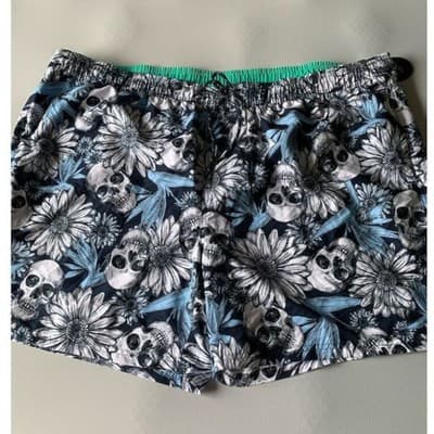 No Boundaries Men's 3XL Skull Floral Swim Trunks Elastic Waist Multicolor - Image 1