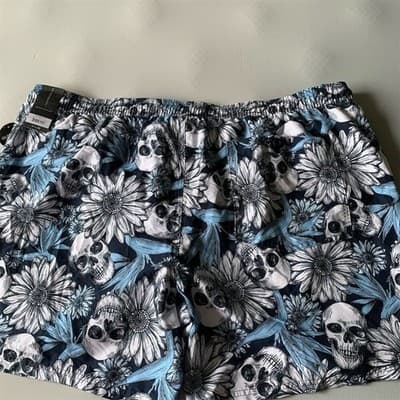 No Boundaries Men's 3XL Skull Floral Swim Trunks Elastic Waist Multicolor - Thumbnail 9