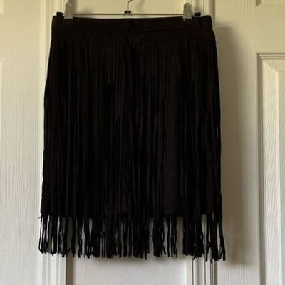 Passarella Black Faux Suede Fringe Mini Skirt Western Boho Style 1087 Mens M - Thumbnail 8