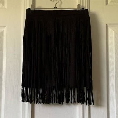 Passarella Black Faux Suede Fringe Mini Skirt Western Boho Style 1087 Mens M - Thumbnail 2