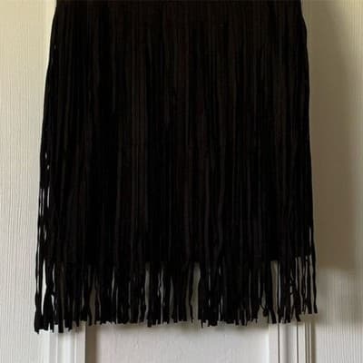 Passarella Black Faux Suede Fringe Mini Skirt Western Boho Style 1087 Mens M - Image 1