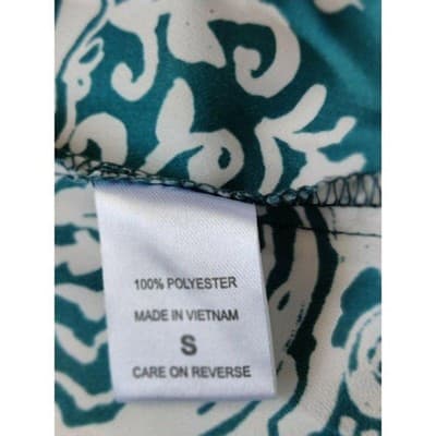 New York & Company Teal White Paisley Ruffle Neck Long Sleeve Blouse Shirt S - Thumbnail 7