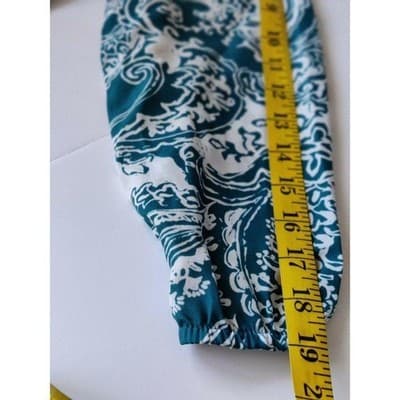 New York & Company Teal White Paisley Ruffle Neck Long Sleeve Blouse Shirt S - Thumbnail 10