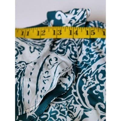 New York & Company Teal White Paisley Ruffle Neck Long Sleeve Blouse Shirt S - Thumbnail 8