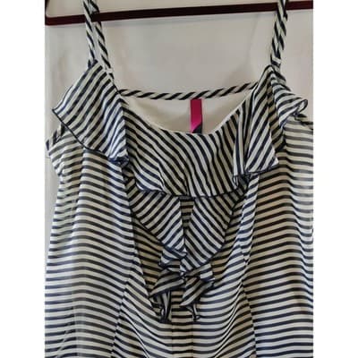Pure Energy Striped Ruffle Tank Top Blouse Blue/White Women's Size 2 - Thumbnail 2