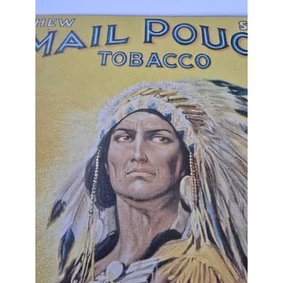 Vintage Mail Pouch Tobacco Tin Sign Pride of America Native American Chief 1990 - Image 1