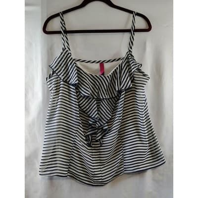 Pure Energy Striped Ruffle Tank Top Blouse Blue/White Women's Size 2 - Image 1