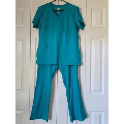 WonderWink PRO Womens Scrub Set Teal Blue V-Neck Top Cargo Pants Small Petite SP - Thumbnail 16
