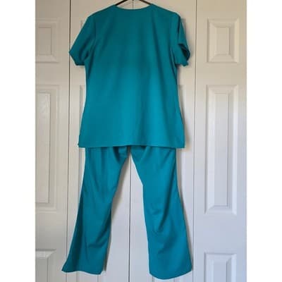 WonderWink PRO Womens Scrub Set Teal Blue V-Neck Top Cargo Pants Small Petite SP - Thumbnail 15