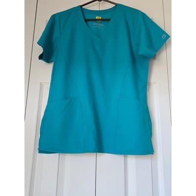 WonderWink PRO Womens Scrub Set Teal Blue V-Neck Top Cargo Pants Small Petite SP - Thumbnail 13