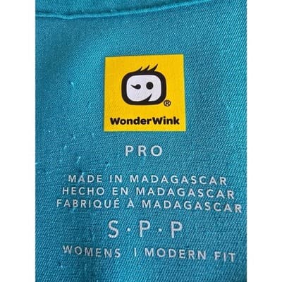 WonderWink PRO Womens Scrub Set Teal Blue V-Neck Top Cargo Pants Small Petite SP - Thumbnail 2