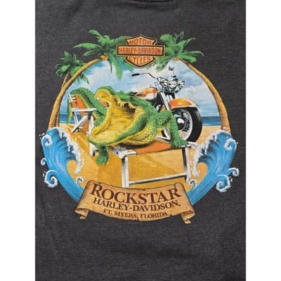 Harley-Davidson Rockstar Ft Myers Florida Alligator T-Shirt Gray Mens 3XL 3TG - Thumbnail 3