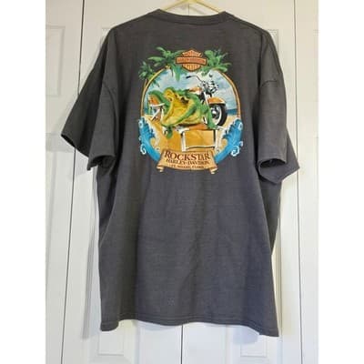 Harley-Davidson Rockstar Ft Myers Florida Alligator T-Shirt Gray Mens 3XL 3TG - Thumbnail 2