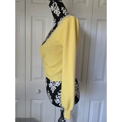 VICI Yellow Ruched Sweetheart Ribbed Balloon Sleeve Sweater TDSK1234IMK Small - Thumbnail 11