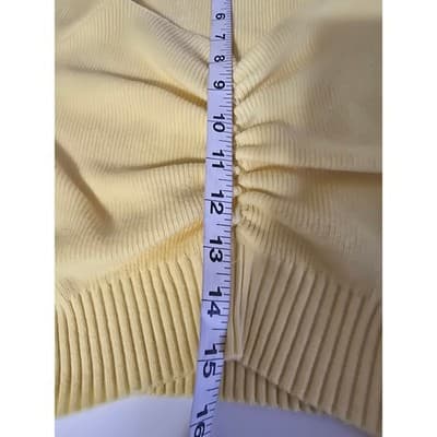 VICI Yellow Ruched Sweetheart Ribbed Balloon Sleeve Sweater TDSK1234IMK Small - Thumbnail 8