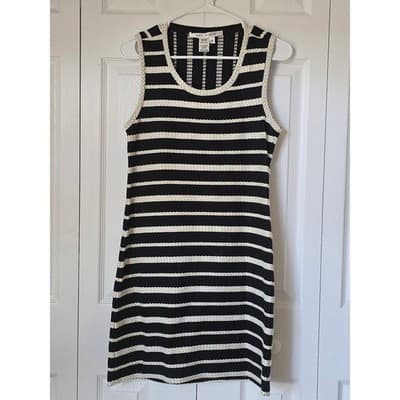 Max Studio Black White Striped Braided Cotton Shift Dress XS 3903M55 - Image 1