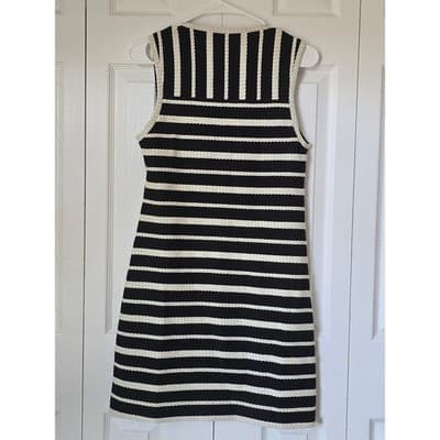 Max Studio Black White Striped Braided Cotton Shift Dress XS 3903M55 - Thumbnail 2