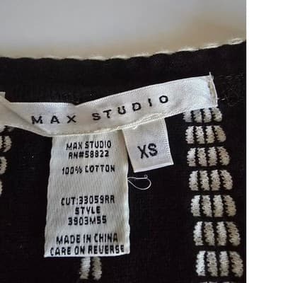 Max Studio Black White Striped Braided Cotton Shift Dress XS 3903M55 - Thumbnail 3