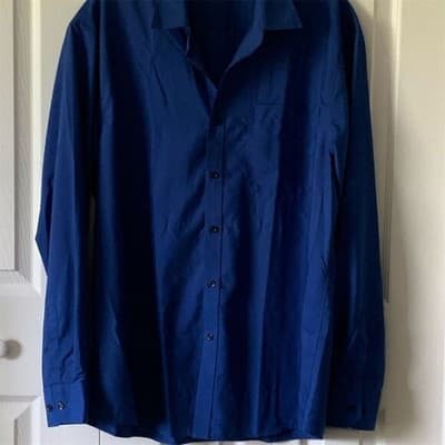 Hisdern Men's Blue Long Sleeve Button-Down Dress Shirt Size L - Image 1
