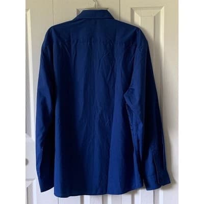 Hisdern Men's Blue Long Sleeve Button-Down Dress Shirt Size L - Thumbnail 2