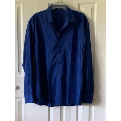 Hisdern Men's Blue Long Sleeve Button-Down Dress Shirt Size L - Thumbnail 10