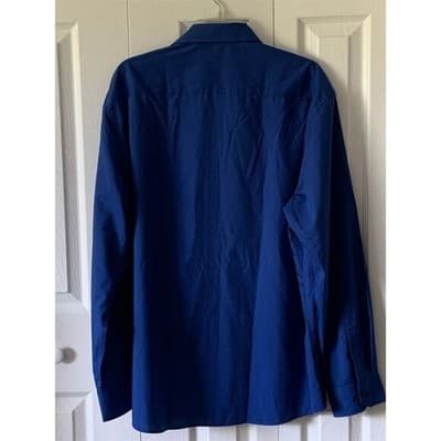 Hisdern Men's Blue Long Sleeve Button-Down Dress Shirt Size L - Thumbnail 11