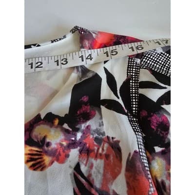 Alfani Womens Size 14 Abstract Floral Print Long Sleeve Scoop Neck Blouse White - Thumbnail 5