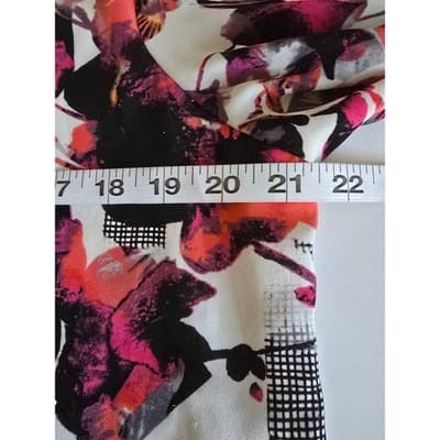 Alfani Womens Size 14 Abstract Floral Print Long Sleeve Scoop Neck Blouse White - Thumbnail 6