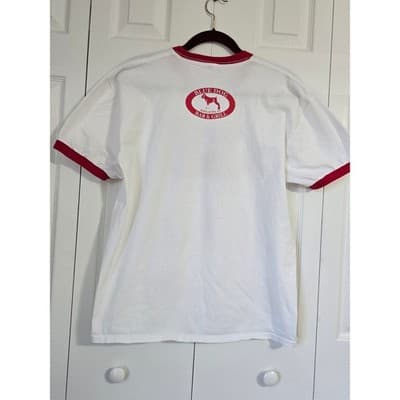 Port & Company Matlacha Low Life Blue Dog Bar Ringer T-Shirt White Red Large - Thumbnail 9
