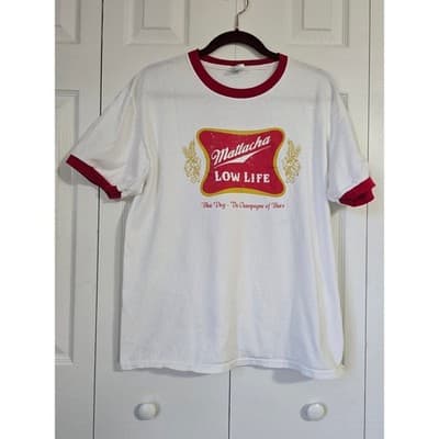 Port & Company Matlacha Low Life Blue Dog Bar Ringer T-Shirt White Red Large - Thumbnail 10