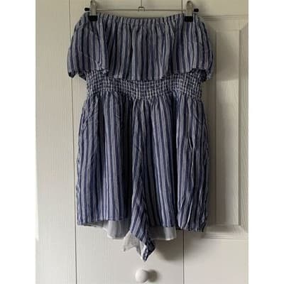 American Eagle Women's L Blue Striped Off-Shoulder Ruffled Dress - Thumbnail 3
