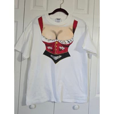 Vintage Hanes Beefy-T Humorous Bikini Body Dirndl Graphic T-Shirt White Large - Thumbnail 9