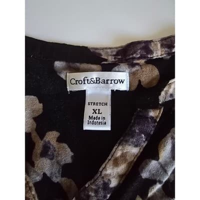 Croft & Barrow Womens XL Black Floral Short Sleeve Button Tab Blouse Top Stretch - Thumbnail 3