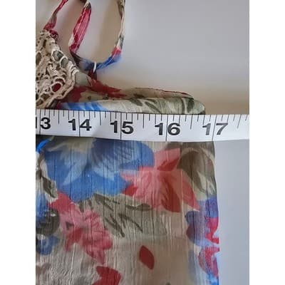 Passport Floral Lace Crochet Camisole Top Pink Blue Boho Chiffon Pleated Small - Thumbnail 5