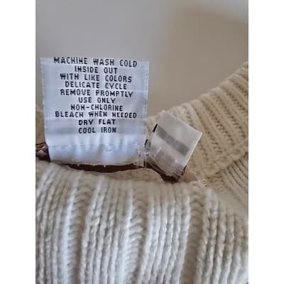 A.M.I. Cream White Ribbed Open Front Cardigan Puff 3/4 Sleeve Pocket Sweater M - Thumbnail 4