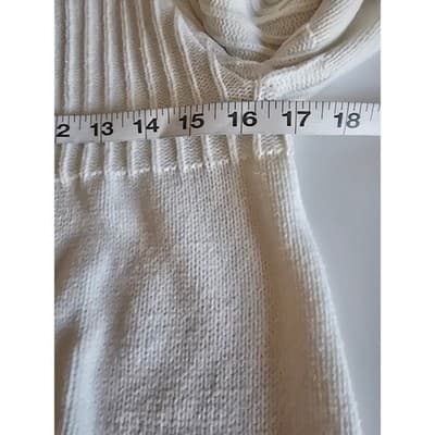 A.M.I. Cream White Ribbed Open Front Cardigan Puff 3/4 Sleeve Pocket Sweater M - Thumbnail 6