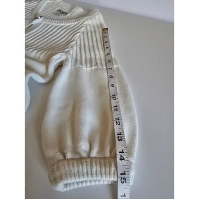 A.M.I. Cream White Ribbed Open Front Cardigan Puff 3/4 Sleeve Pocket Sweater M - Thumbnail 8