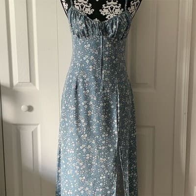 SHEIN Women's M Blue Floral Knot Front Split Thigh Cami Midi Dress - Image 1