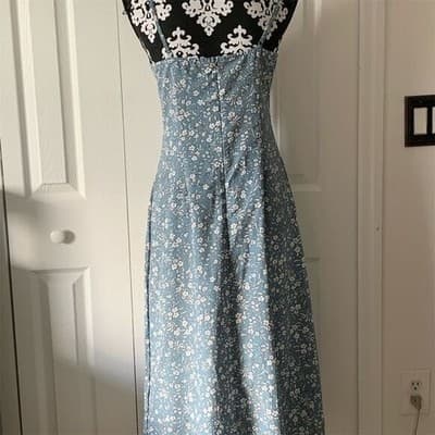 SHEIN Women's M Blue Floral Knot Front Split Thigh Cami Midi Dress - Thumbnail 2