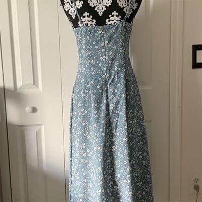 SHEIN Women's M Blue Floral Knot Front Split Thigh Cami Midi Dress - Thumbnail 4