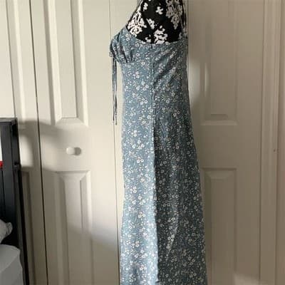 SHEIN Women's M Blue Floral Knot Front Split Thigh Cami Midi Dress - Thumbnail 10
