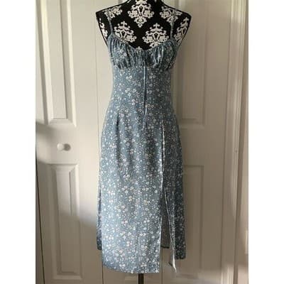 SHEIN Women's M Blue Floral Knot Front Split Thigh Cami Midi Dress - Thumbnail 12