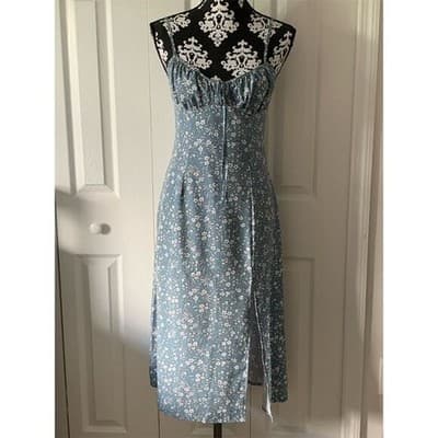 SHEIN Women's M Blue Floral Knot Front Split Thigh Cami Midi Dress - Thumbnail 13