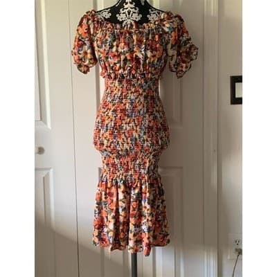 Shein Women's Floral Off-Shoulder Puff Sleeve Dress Size M Multicolor - Thumbnail 3