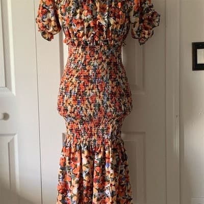 Shein Women's Floral Off-Shoulder Puff Sleeve Dress Size M Multicolor - Thumbnail 2