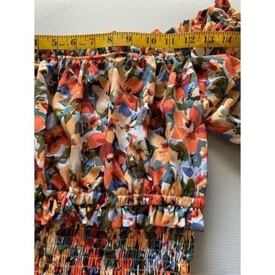Shein Women's Floral Off-Shoulder Puff Sleeve Dress Size M Multicolor - Thumbnail 4