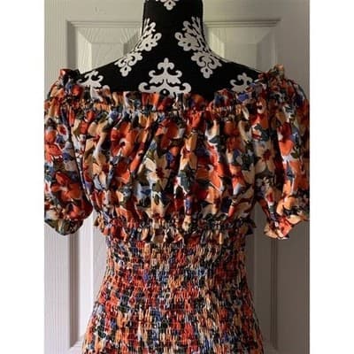 Shein Women's Floral Off-Shoulder Puff Sleeve Dress Size M Multicolor - Thumbnail 10