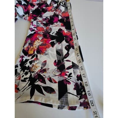 Alfani Womens Size 14 Abstract Floral Print Long Sleeve Scoop Neck Blouse White - Thumbnail 8