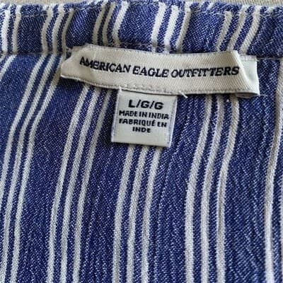 American Eagle Women's L Blue Striped Off-Shoulder Ruffled Dress - Thumbnail 2