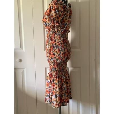 Shein Women's Floral Off-Shoulder Puff Sleeve Dress Size M Multicolor - Thumbnail 9